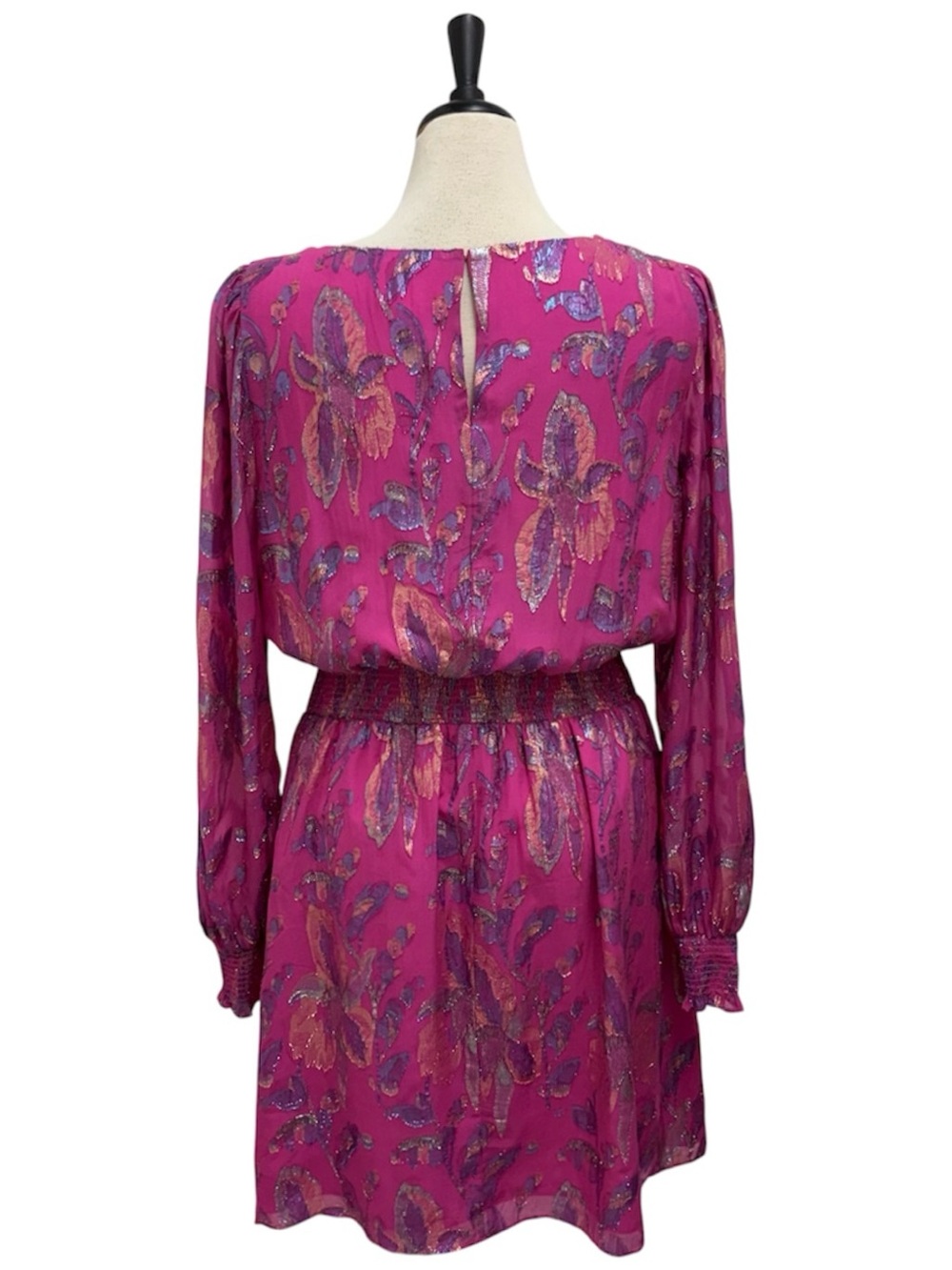 Lilly Pulitzer Cosita Acai Berry Floral Metallic Smocked Waist Blouson Dress 16 - Picture 5 of 13